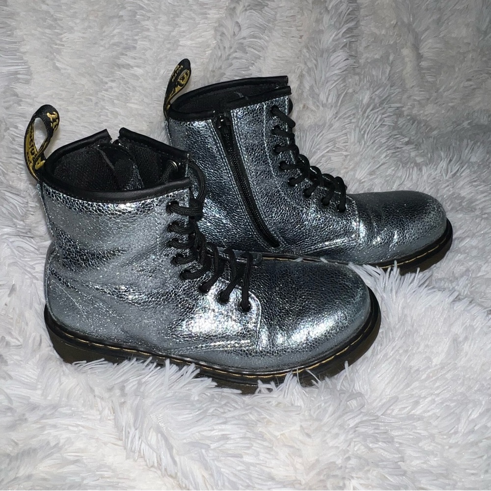 Dr. Martens 1460 Glitter Gray Kids Combat Boots – Size 3